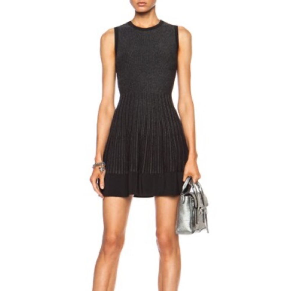 A.L.C.  Bryn Rayon Pleated Metallic Silver Black Mini Dress